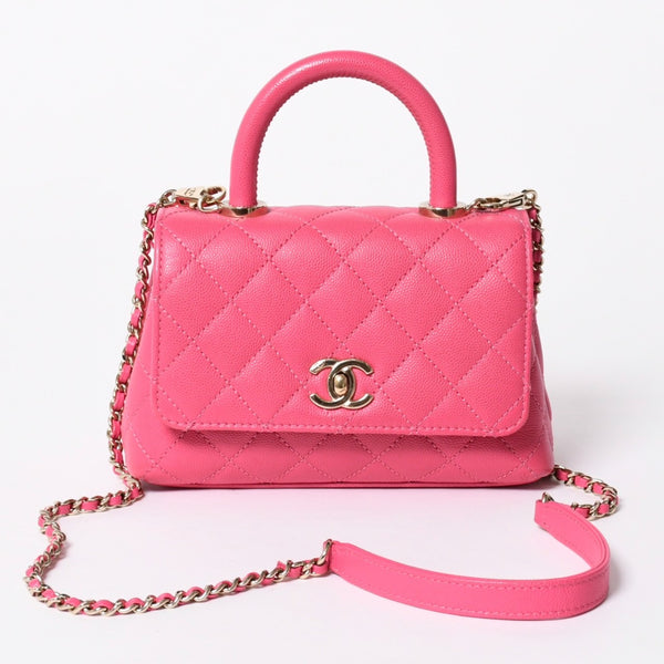 新品同様 CHANEL シャネル ココハンドルXXS 2WAYハンドバッグ ショルダー ランダム AS2215 キャビアスキン ピンク 中古 4a006932