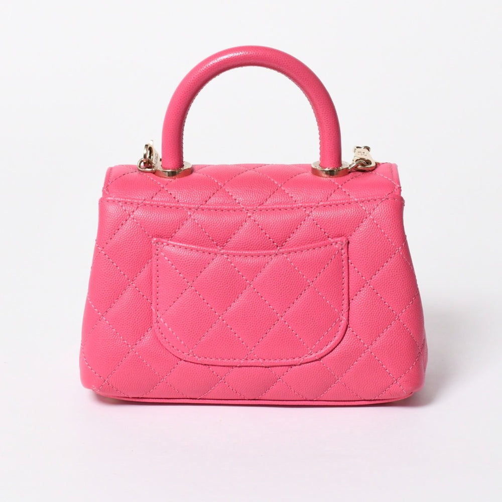 新品同様 CHANEL シャネル ココハンドルXXS 2WAYハンドバッグ ショルダー ランダム AS2215 キャビアスキン ピンク 中古 4a006932