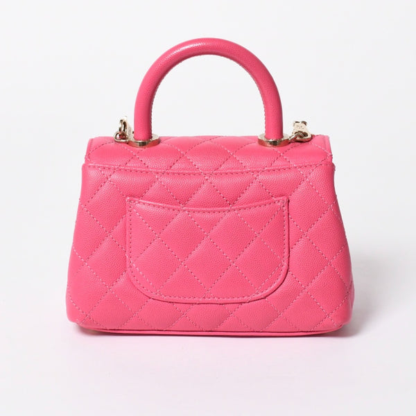 新品同様 CHANEL シャネル ココハンドルXXS 2WAYハンドバッグ ショルダー ランダム AS2215 キャビアスキン ピンク 中古 4a006932