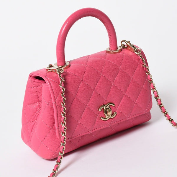 新品同様 CHANEL シャネル ココハンドルXXS 2WAYハンドバッグ ショルダー ランダム AS2215 キャビアスキン ピンク 中古 4a006932