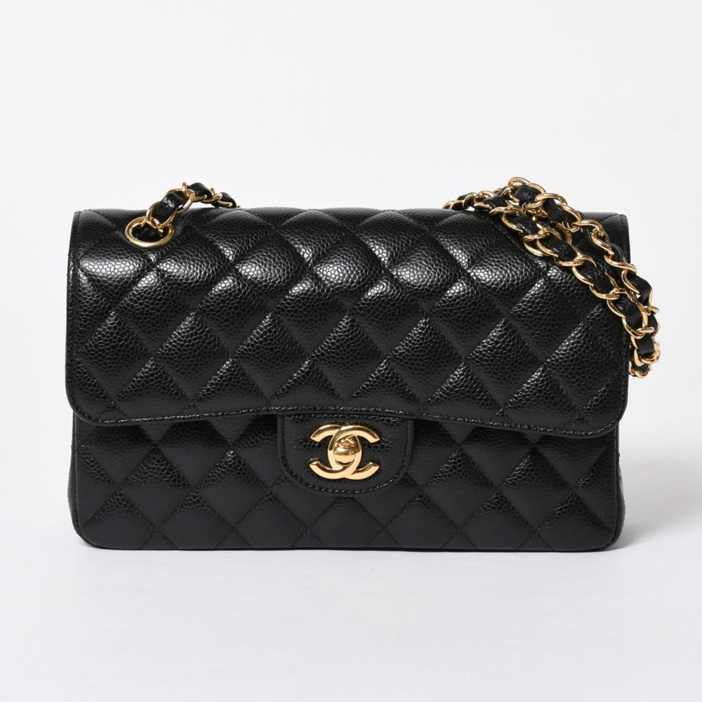 極美品 CHANEL シャネル マトラッセ23 Wフラップ Wチェーンショルダーバッグ 26番台 ココマーク キャビアスキン ブラック 中古 4a007111