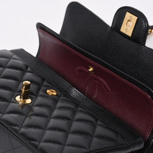 極美品 CHANEL シャネル マトラッセ23 Wフラップ Wチェーンショルダーバッグ 26番台 ココマーク キャビアスキン ブラック 中古 4a007111