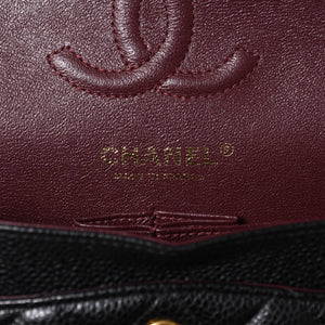 極美品 CHANEL シャネル マトラッセ23 Wフラップ Wチェーンショルダーバッグ 26番台 ココマーク キャビアスキン ブラック 中古 4a007111