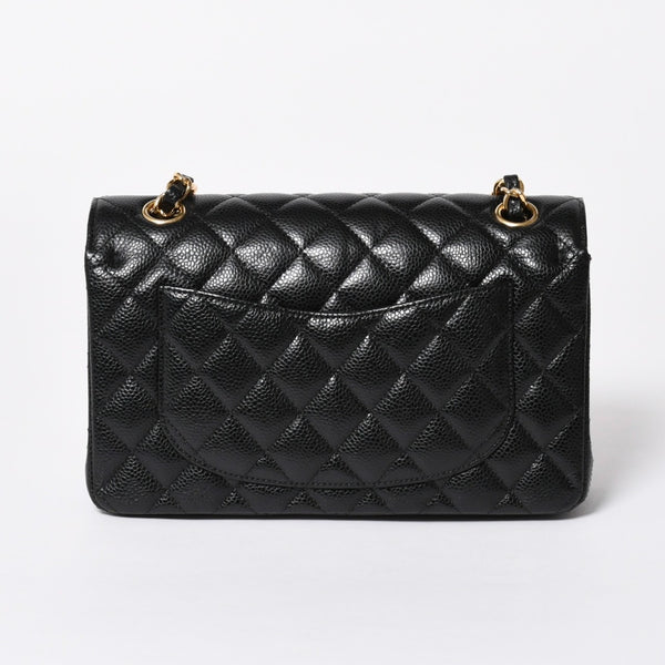 極美品 CHANEL シャネル マトラッセ23 Wフラップ Wチェーンショルダーバッグ 26番台 ココマーク キャビアスキン ブラック 中古 4a007111