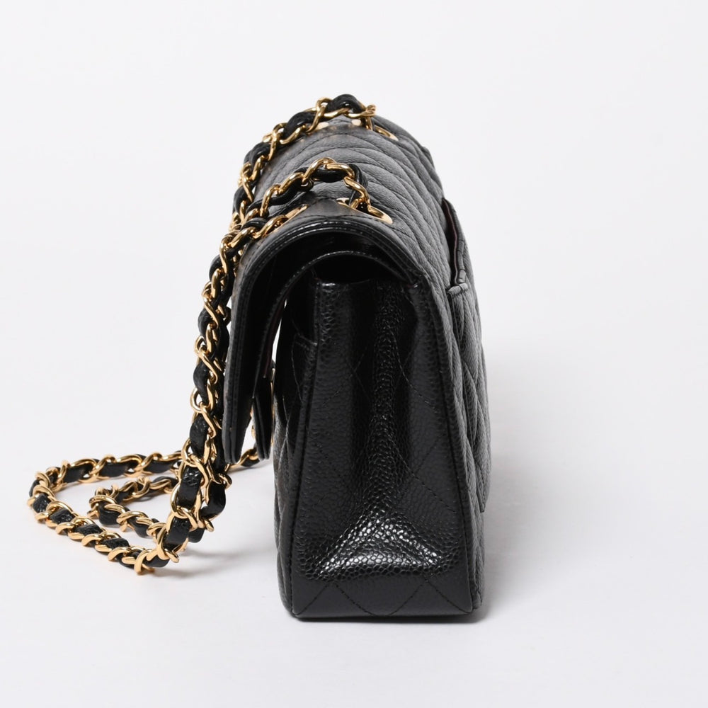 極美品 CHANEL シャネル マトラッセ23 Wフラップ Wチェーンショルダーバッグ 26番台 ココマーク キャビアスキン ブラック 中古 4a007111