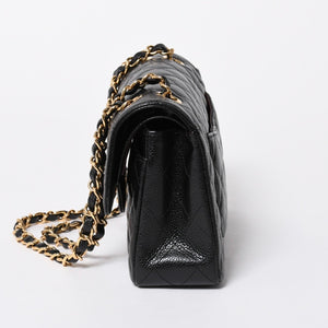 極美品 CHANEL シャネル マトラッセ23 Wフラップ Wチェーンショルダーバッグ 26番台 ココマーク キャビアスキン ブラック 中古 4a007111