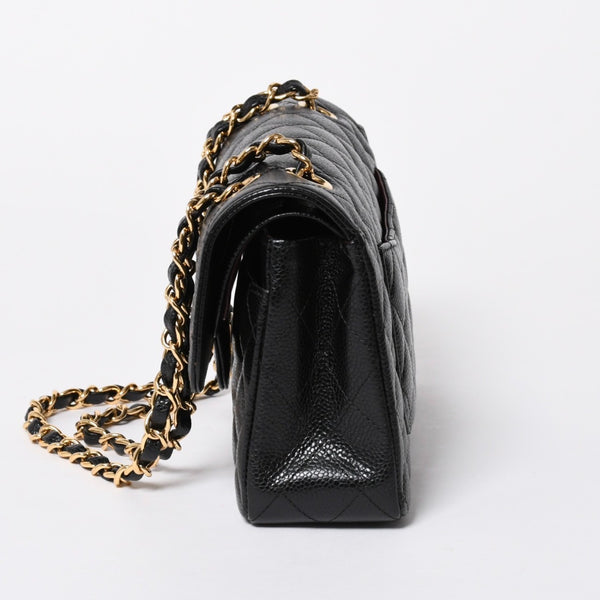 極美品 CHANEL シャネル マトラッセ23 Wフラップ Wチェーンショルダーバッグ 26番台 ココマーク キャビアスキン ブラック 中古 4a007111