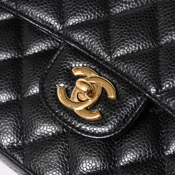 極美品 CHANEL シャネル マトラッセ23 Wフラップ Wチェーンショルダーバッグ 26番台 ココマーク キャビアスキン ブラック 中古 4a007111