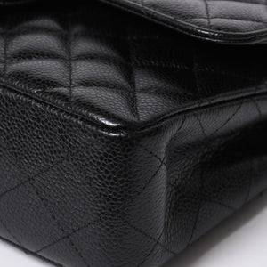 極美品 CHANEL シャネル マトラッセ23 Wフラップ Wチェーンショルダーバッグ 26番台 ココマーク キャビアスキン ブラック 中古 4a007111