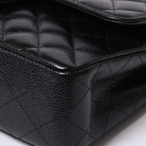 極美品 CHANEL シャネル マトラッセ23 Wフラップ Wチェーンショルダーバッグ 26番台 ココマーク キャビアスキン ブラック 中古 4a007111