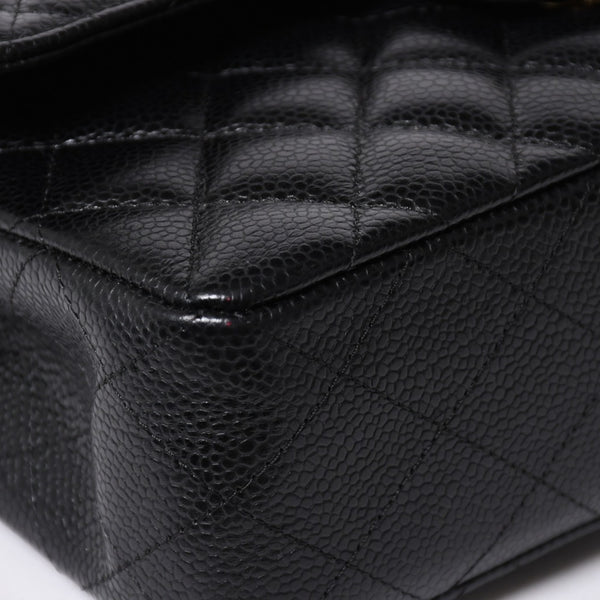 極美品 CHANEL シャネル マトラッセ23 Wフラップ Wチェーンショルダーバッグ 26番台 ココマーク キャビアスキン ブラック 中古 4a007111