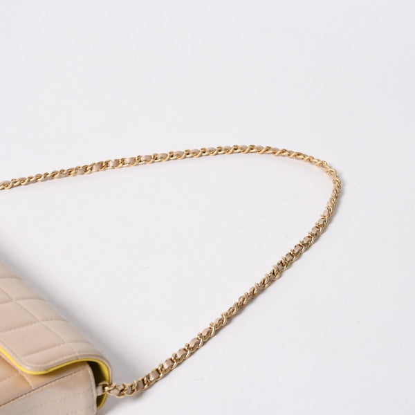 極美品 CHANEL シャネル チョコバー イーストウエスト チェーンショルダーバッグ 6番台 ココマーク ラムスキン シャンパンゴールド 中古 4a007161