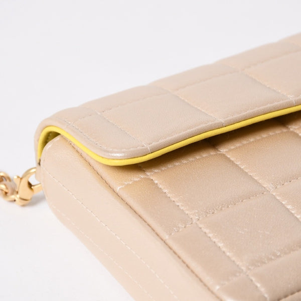 極美品 CHANEL シャネル チョコバー イーストウエスト チェーンショルダーバッグ 6番台 ココマーク ラムスキン シャンパンゴールド 中古 4a007161