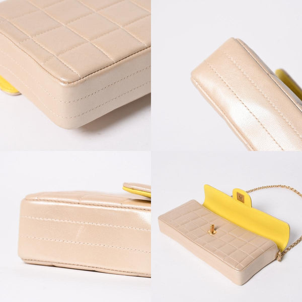 極美品 CHANEL シャネル チョコバー イーストウエスト チェーンショルダーバッグ 6番台 ココマーク ラムスキン シャンパンゴールド 中古 4a007161