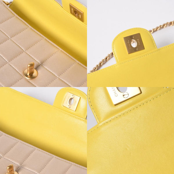 極美品 CHANEL シャネル チョコバー イーストウエスト チェーンショルダーバッグ 6番台 ココマーク ラムスキン シャンパンゴールド 中古 4a007161