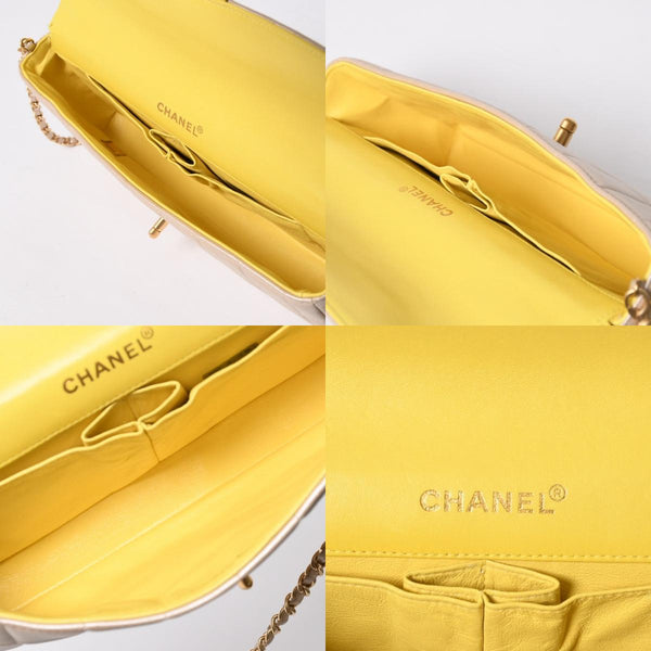極美品 CHANEL シャネル チョコバー イーストウエスト チェーンショルダーバッグ 6番台 ココマーク ラムスキン シャンパンゴールド 中古 4a007161