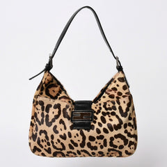 極美品 FENDI フェンディ マンマバケット ワンショルダーバッグ 26569 レオパード ハラコ レザー ブラウン シルバー金具 中古 4a007123