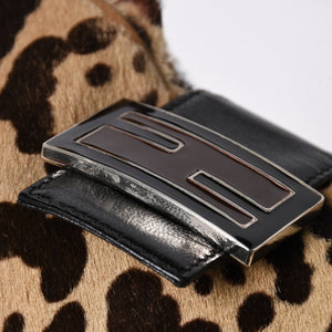 極美品 FENDI フェンディ マンマバケット ワンショルダーバッグ 26569 レオパード ハラコ レザー ブラウン シルバー金具 中古 4a007123