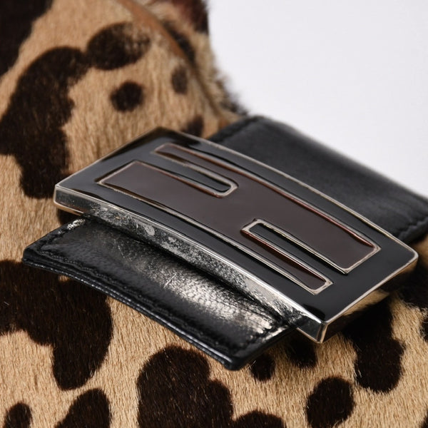 極美品 FENDI フェンディ マンマバケット ワンショルダーバッグ 26569 レオパード ハラコ レザー ブラウン シルバー金具 中古 4a007123