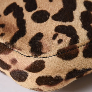 極美品 FENDI フェンディ マンマバケット ワンショルダーバッグ 26569 レオパード ハラコ レザー ブラウン シルバー金具 中古 4a007123