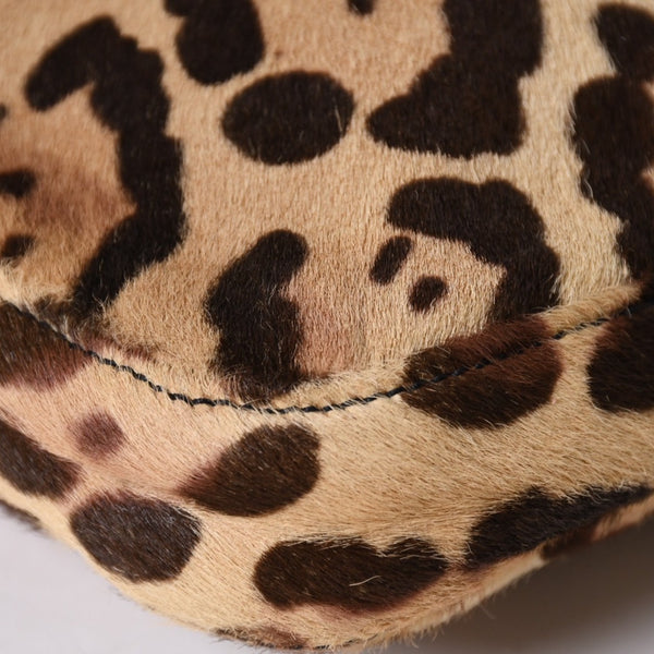 極美品 FENDI フェンディ マンマバケット ワンショルダーバッグ 26569 レオパード ハラコ レザー ブラウン シルバー金具 中古 4a007123