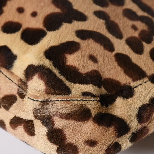 極美品 FENDI フェンディ マンマバケット ワンショルダーバッグ 26569 レオパード ハラコ レザー ブラウン シルバー金具 中古 4a007123