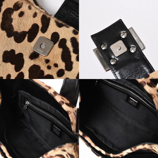 極美品 FENDI フェンディ マンマバケット ワンショルダーバッグ 26569 レオパード ハラコ レザー ブラウン シルバー金具 中古 4a007123