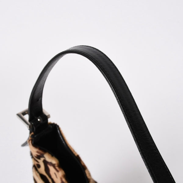 極美品 FENDI フェンディ マンマバケット ワンショルダーバッグ 26569 レオパード ハラコ レザー ブラウン シルバー金具 中古 4a007123