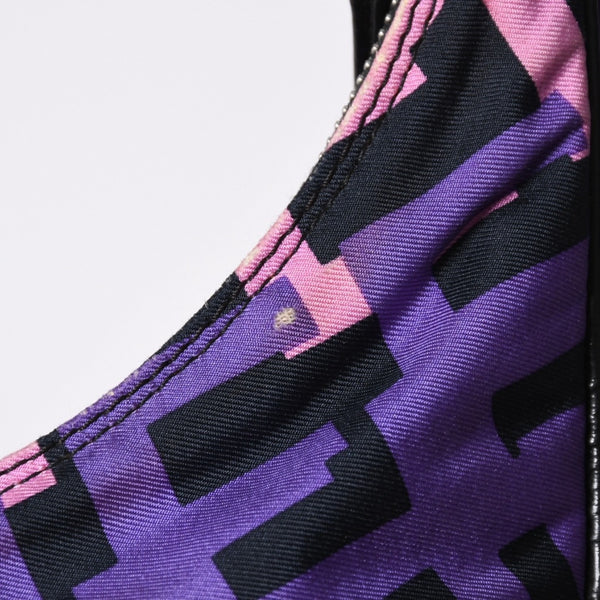 FENDI フェンディ タイポグラフィプリント ハーフムーン ホーボーバッグ クロワッサン ワンショルダー パープル ピンク シルバー金具 美品 中古 4a006959