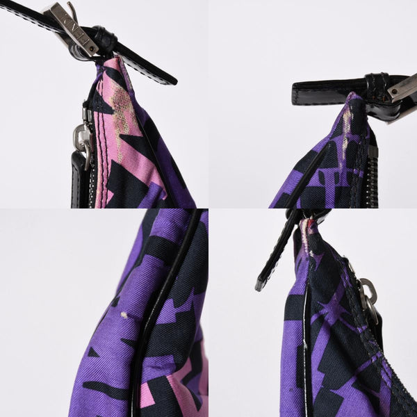 FENDI フェンディ タイポグラフィプリント ハーフムーン ホーボーバッグ クロワッサン ワンショルダー パープル ピンク シルバー金具 美品 中古 4a006959