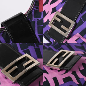 FENDI フェンディ タイポグラフィプリント ハーフムーン ホーボーバッグ クロワッサン ワンショルダー パープル ピンク シルバー金具 美品 中古 4a006959