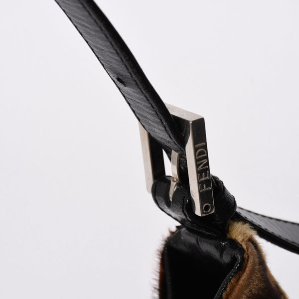 極美品 FENDI フェンディ マンマバケット ワンショルダーバッグ 26569 レオパード ハラコ レザー ブラウン シルバー金具 中古 4a007123