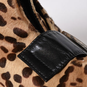 極美品 FENDI フェンディ マンマバケット ワンショルダーバッグ 26569 レオパード ハラコ レザー ブラウン シルバー金具 中古 4a007123