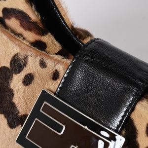 極美品 FENDI フェンディ マンマバケット ワンショルダーバッグ 26569 レオパード ハラコ レザー ブラウン シルバー金具 中古 4a007123