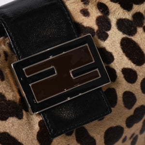 極美品 FENDI フェンディ マンマバケット ワンショルダーバッグ 26569 レオパード ハラコ レザー ブラウン シルバー金具 中古 4a007123