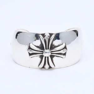 極美品 CHROME HEARTS クロムハーツ BANGLE WIDE CUFF CH PLUS CHプラス ワイドカフ バングル 重量約138.98g シルバー925 中古 4a007130