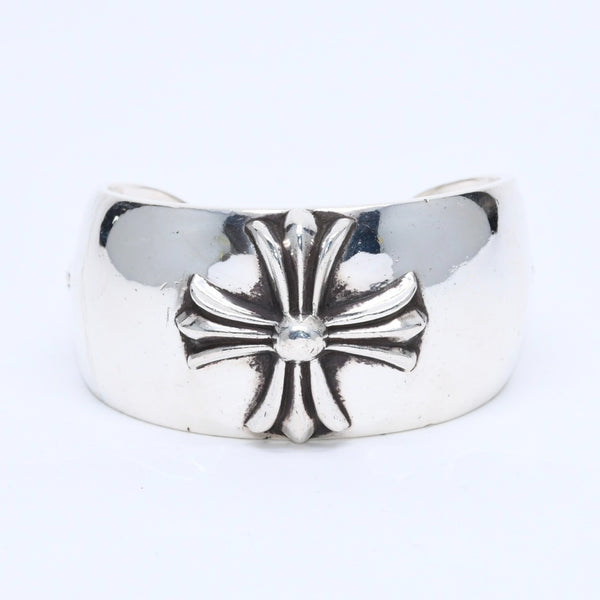 極美品 CHROME HEARTS クロムハーツ BANGLE WIDE CUFF CH PLUS CHプラス ワイドカフ バングル 重量約138.98g シルバー925 中古 4a007130
