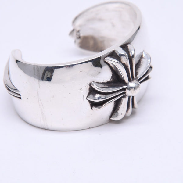 極美品 CHROME HEARTS クロムハーツ BANGLE WIDE CUFF CH PLUS CHプラス ワイドカフ バングル 重量約138.98g シルバー925 中古 4a007130