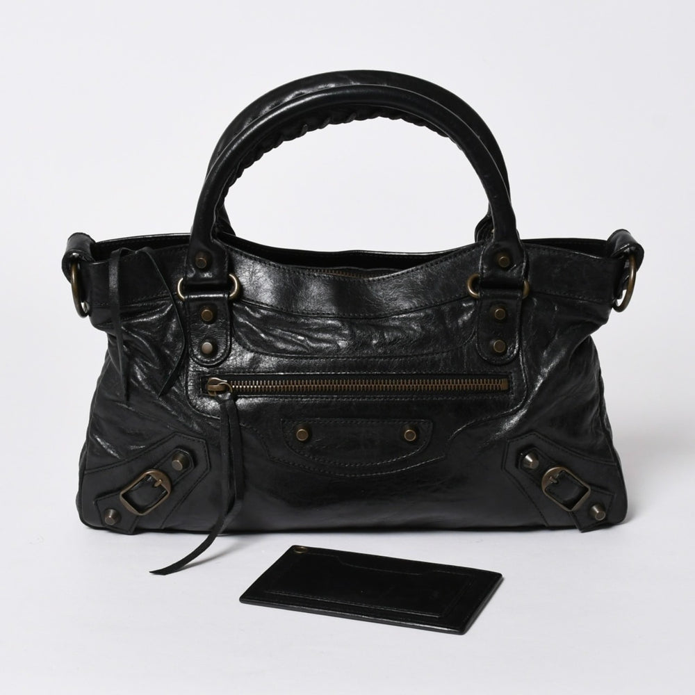 BALENCIAGA バレンシアガ THE FIRST ザ ファースト ハンドバッグ 103208 レザー ブラック アンティークゴールド金具 美品 中古 4a007137