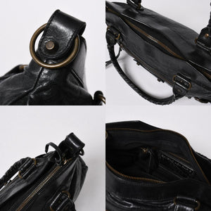 BALENCIAGA バレンシアガ THE FIRST ザ ファースト ハンドバッグ 103208 レザー ブラック アンティークゴールド金具 美品 中古 4a007137