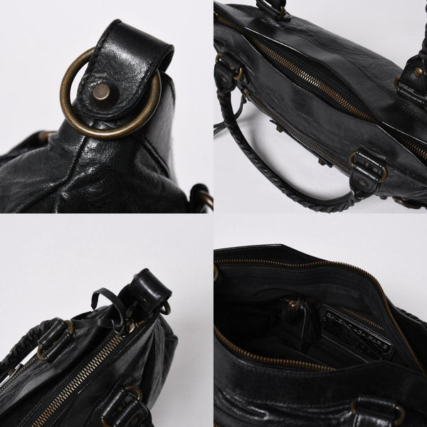 BALENCIAGA バレンシアガ THE FIRST ザ ファースト ハンドバッグ 103208 レザー ブラック アンティークゴールド金具 美品 中古 4a007137
