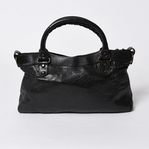 BALENCIAGA バレンシアガ THE FIRST ザ ファースト ハンドバッグ 103208 レザー ブラック アンティークゴールド金具 美品 中古 4a007137