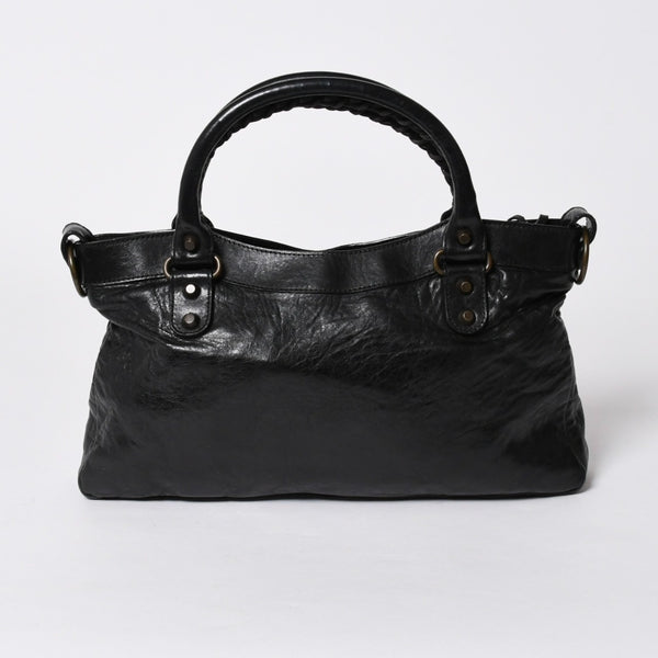 BALENCIAGA バレンシアガ THE FIRST ザ ファースト ハンドバッグ 103208 レザー ブラック アンティークゴールド金具 美品 中古 4a007137