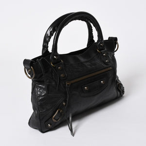 BALENCIAGA バレンシアガ THE FIRST ザ ファースト ハンドバッグ 103208 レザー ブラック アンティークゴールド金具 美品 中古 4a007137