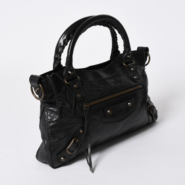 BALENCIAGA バレンシアガ THE FIRST ザ ファースト ハンドバッグ 103208 レザー ブラック アンティークゴールド金具 美品 中古 4a007137