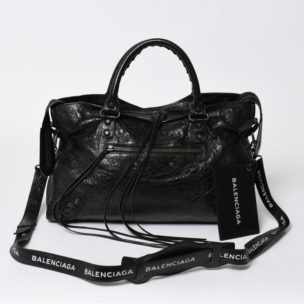 極美品 BALENCIAGA バレンシアガ ハンドバッグ ブラック クラシックシティ ミディアム 505550 シルバー金具 中古 4a007192