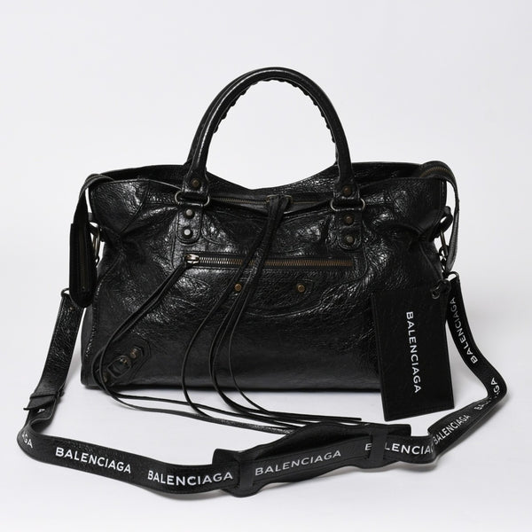 極美品 BALENCIAGA バレンシアガ ハンドバッグ ブラック クラシックシティ ミディアム 505550 シルバー金具 中古 4a007192