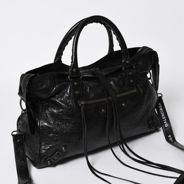 極美品 BALENCIAGA バレンシアガ ハンドバッグ ブラック クラシックシティ ミディアム 505550 シルバー金具 中古 4a007192