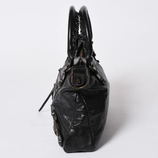 BALENCIAGA バレンシアガ THE FIRST ザ ファースト ハンドバッグ 103208 レザー ブラック アンティークゴールド金具 美品 中古 4a007137