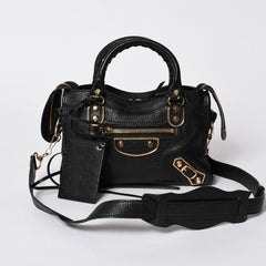 極美品 BALENCIAGA バレンシアガ クラシック メタリック エッジ ミニ シティ 2WAYバッグ 390160 レザー ブラック 中古 4a007139